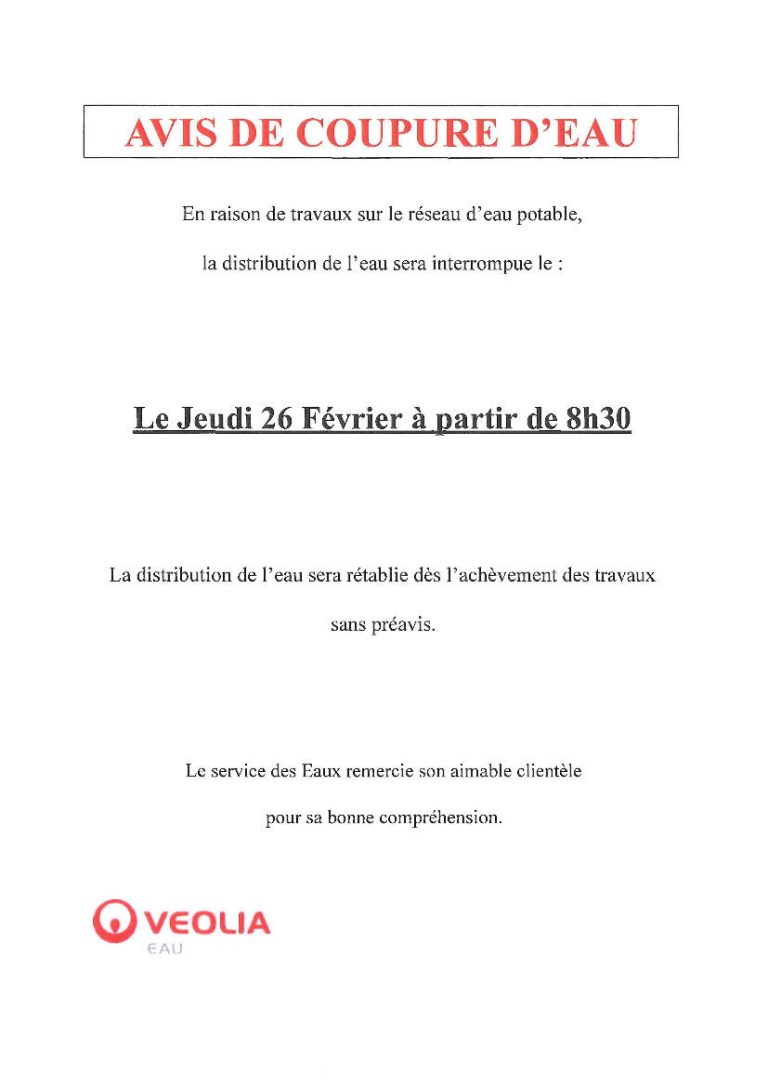Avis de coupure d’eau