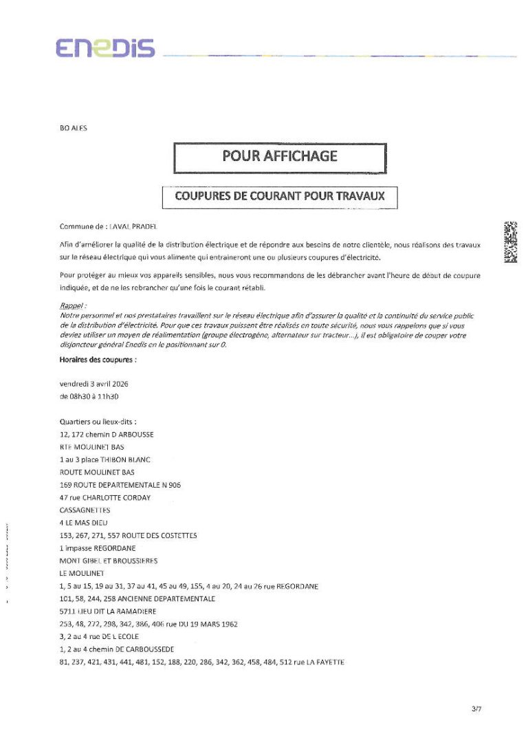 Coupure d’électricité vendredi 3 avril