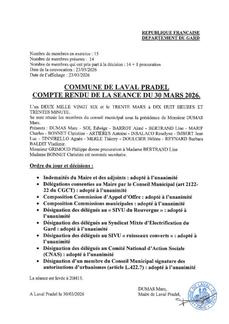 Relevé de décisions du conseil municipal