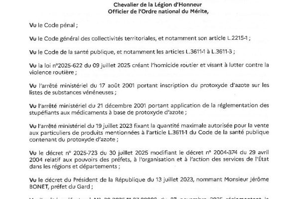 Arrêté préfectoral protoxyde d&rsquo;azote