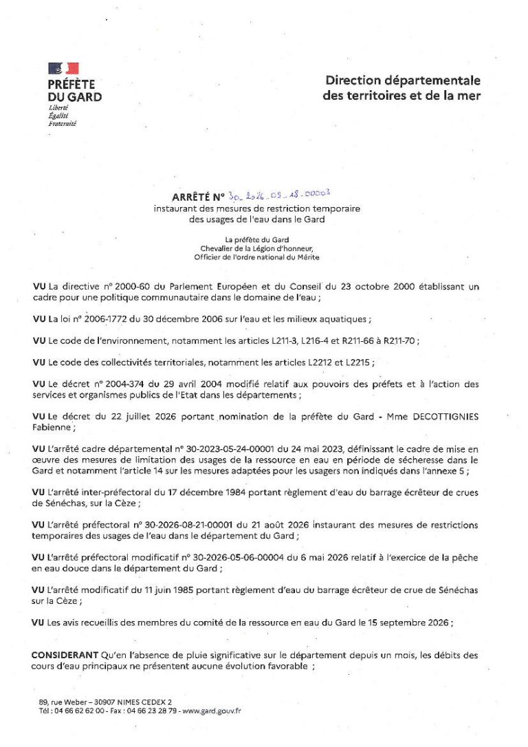 Arrêté sécheresse