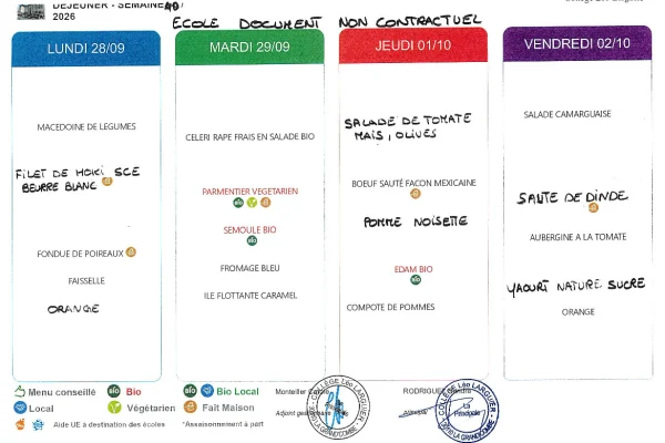 Menu des écoles, le retour