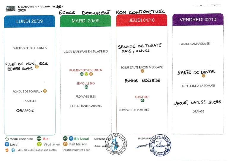 Menu des écoles, le retour