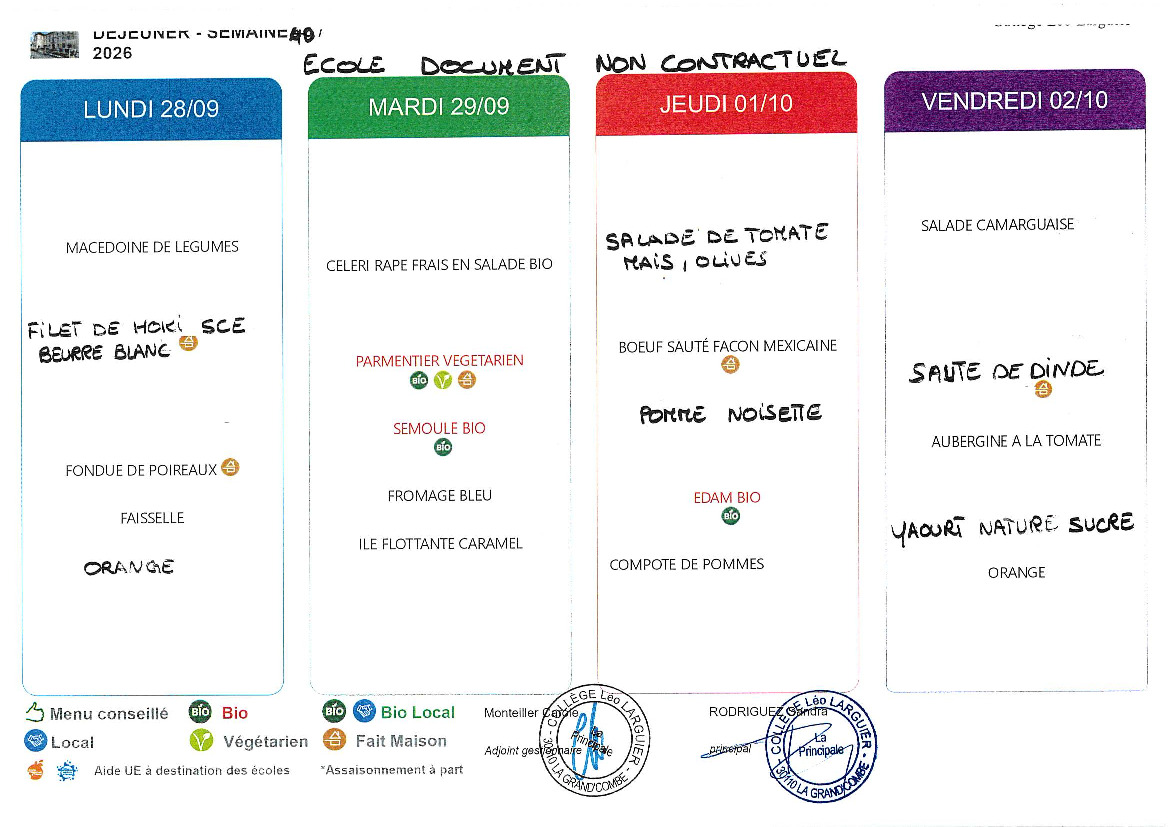 Menu des écoles, le retour