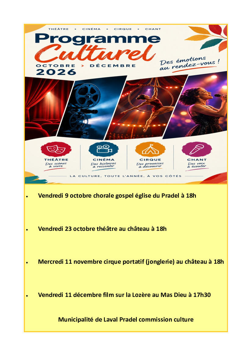 Programme culturel du prochain trimestre