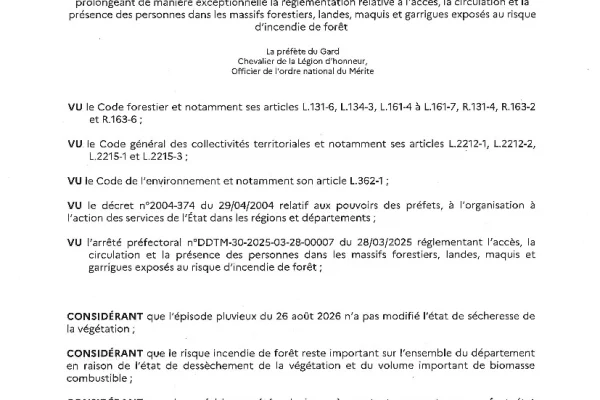Prolongation d l&rsquo;interdiction d&rsquo;accès aux massifs forestiers