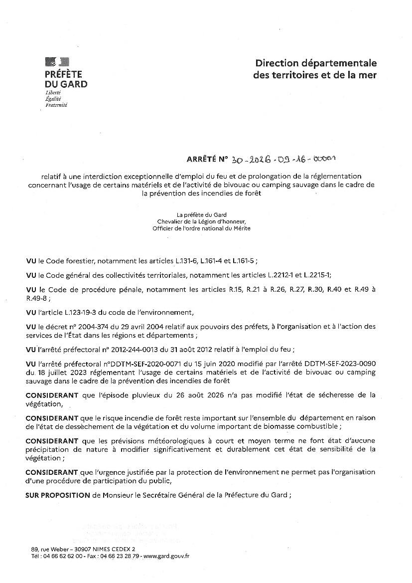 Prolongation de l&rsquo;interdiction d’emploi du feu