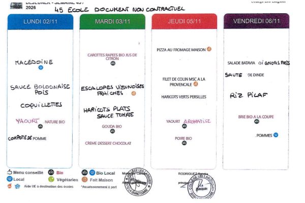 Le menu de la rentrée